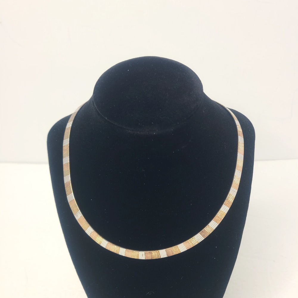 Vtg Tri-Tone Italian Silver 925 Omega 17" Choker Necklace 1.4oz Cleopatra